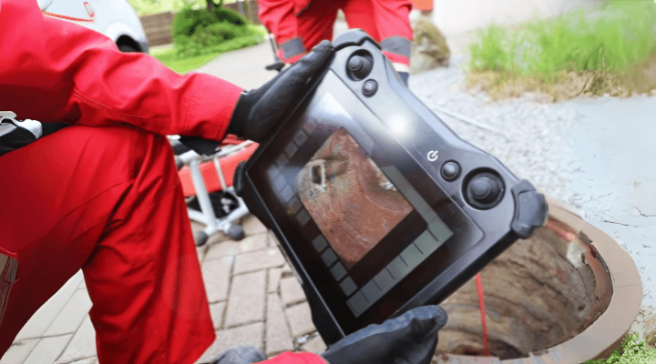 Inspection caméra d’une canalisation par un technicien HS Débouchage